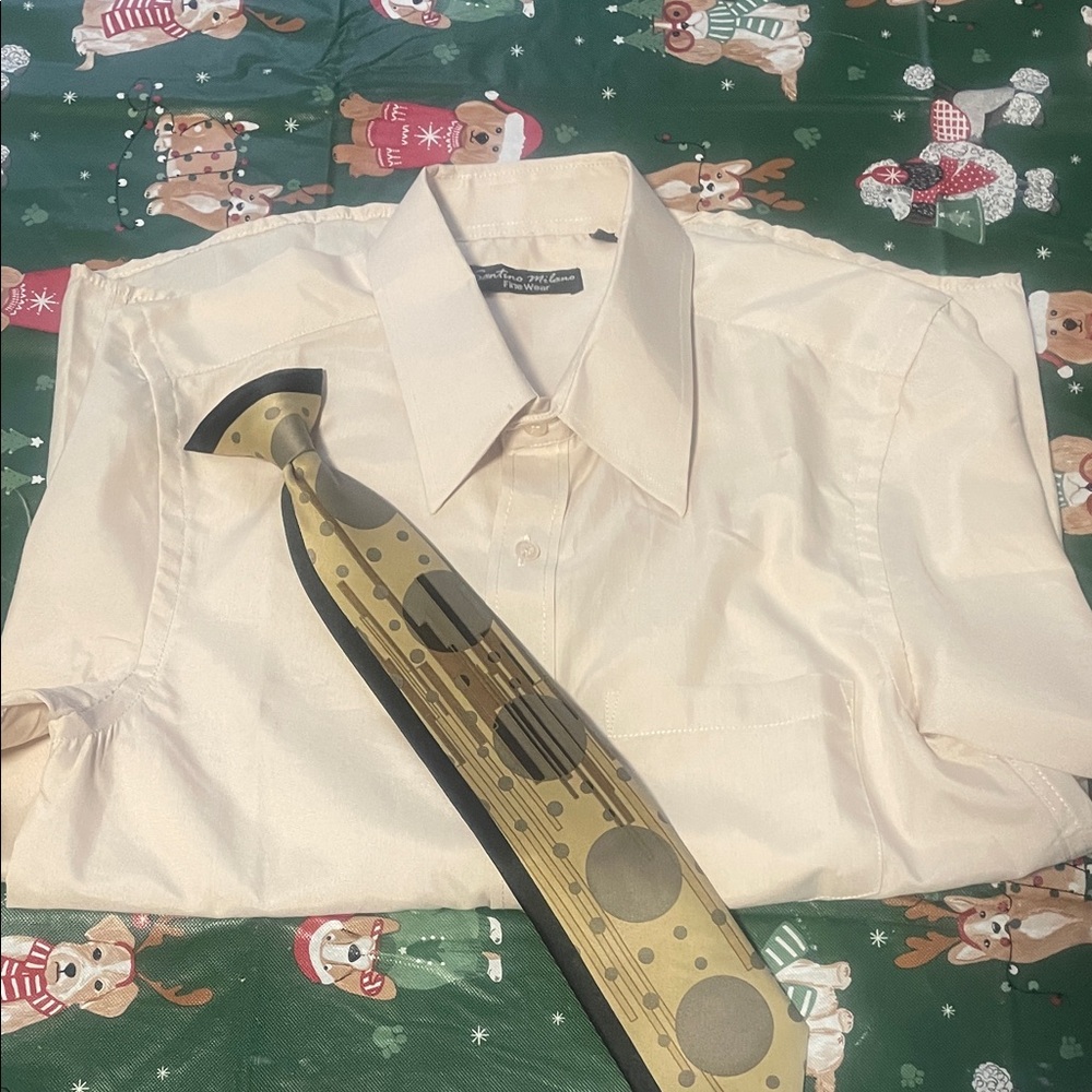 Boys Cream Dress Shirt with Gold and Black Tie